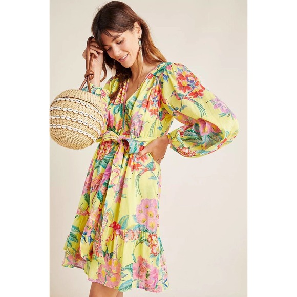 Banjanan Dresses & Skirts - Banjanan size XS yellow floral long sleeve dress
